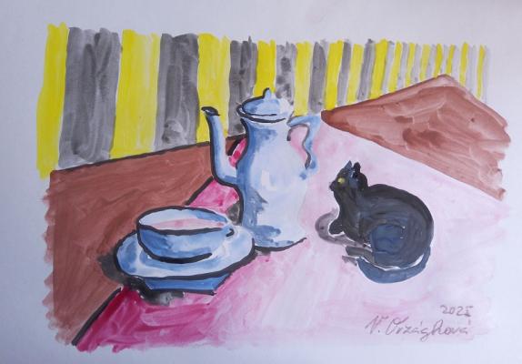 Pohoda s čajem a kočkou